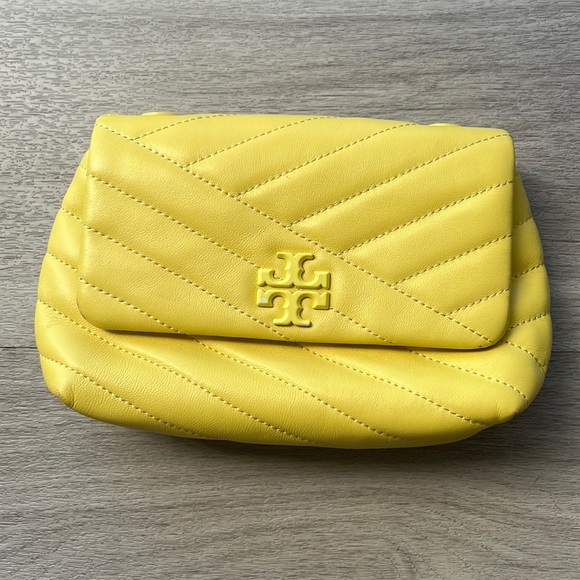Tory Burch Kira Chevron Leather Mini Shoulder Bag Neon Green Yellow - Picture 2 of 9